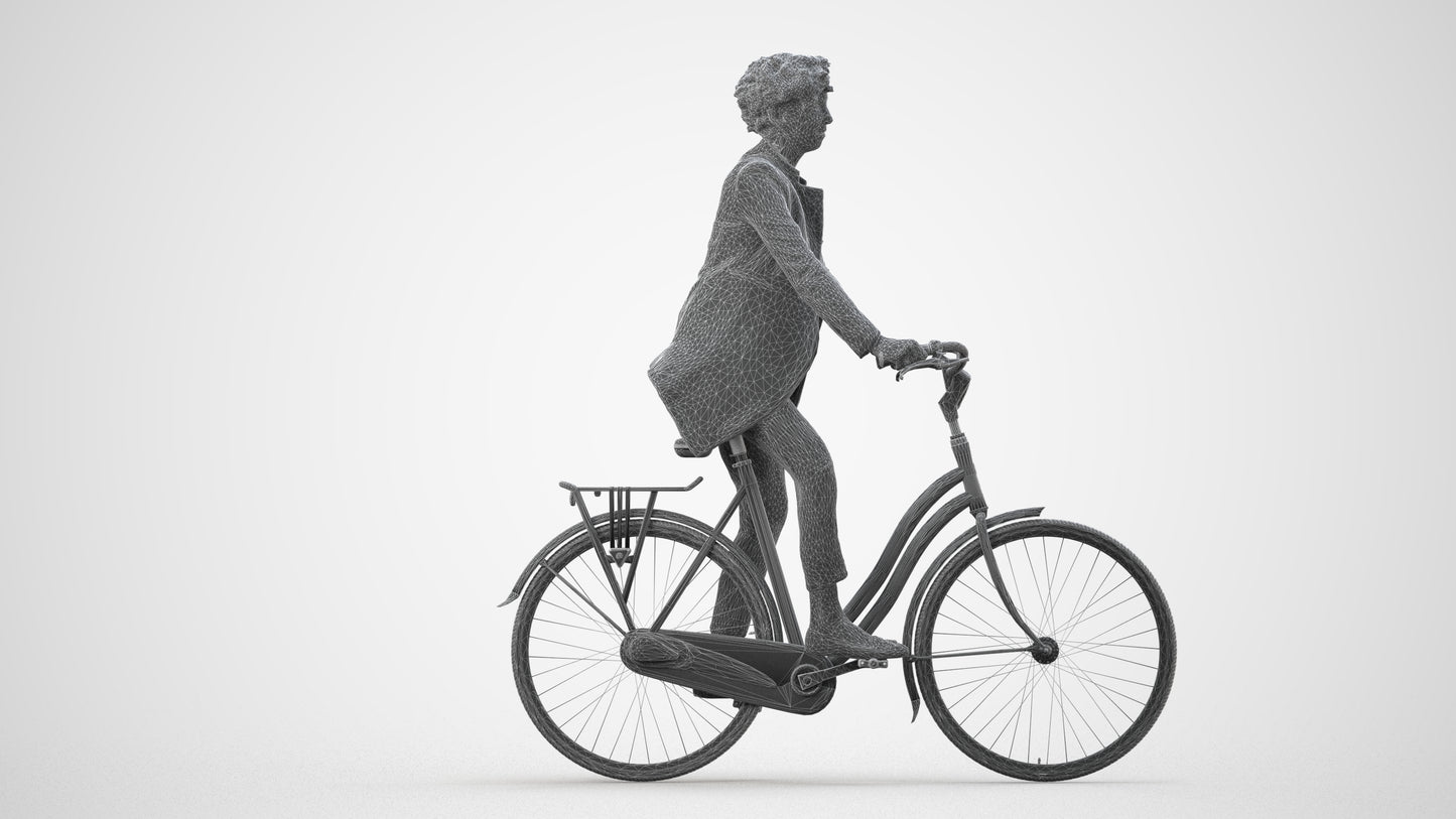 realistic 3D people woman business cycling, render-ready for V-Ray and Corona, FBX OBJ, wireframe side view