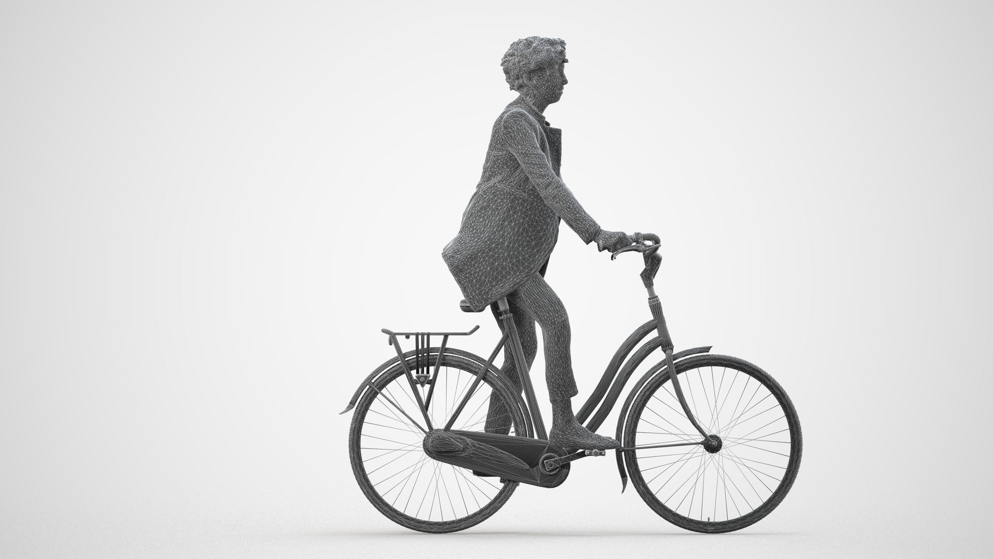realistic 3D people woman business cycling, render-ready for V-Ray and Corona, FBX OBJ, wireframe side view