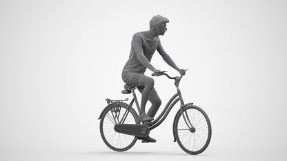 realistic 3D man casual cycling, scanned archviz people for Blender and 3ds Max, wireframe side view