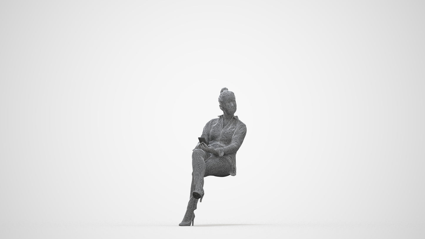 3D people model woman business sitting, scanned human for 3ds Max rendering, wireframe back view