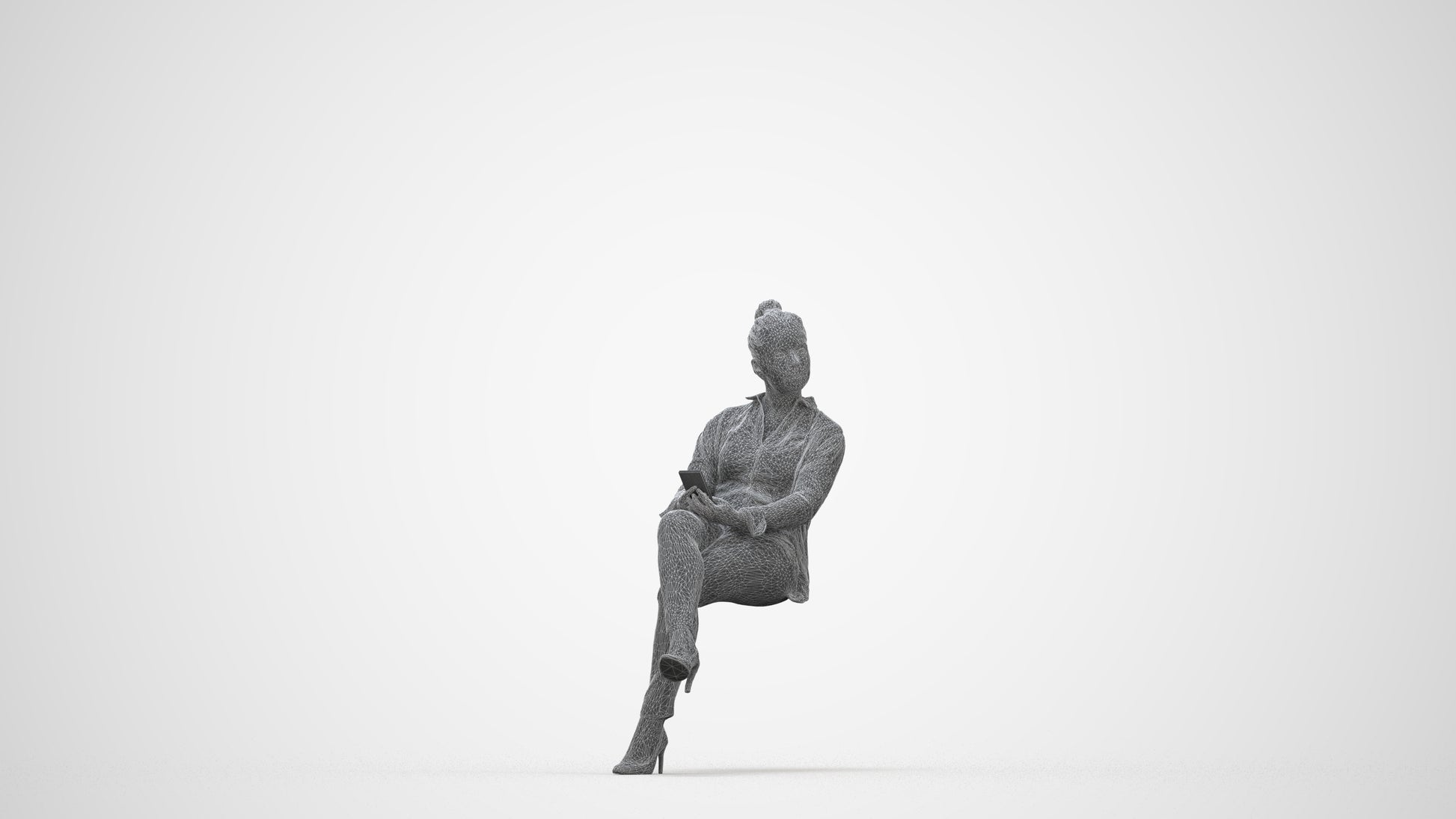 3D people model woman business sitting, scanned human for 3ds Max rendering, wireframe back view