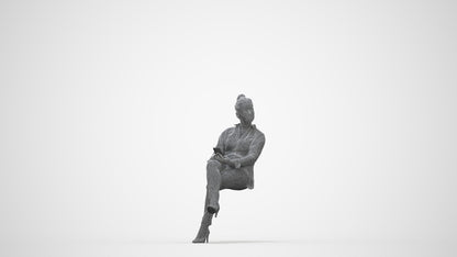 3D people model woman business sitting, scanned human for 3ds Max rendering, wireframe back view