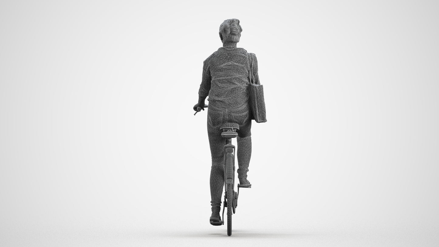 realistic 3D people woman casual cycling, render-ready for V-Ray and Corona, FBX OBJ, wireframe front view