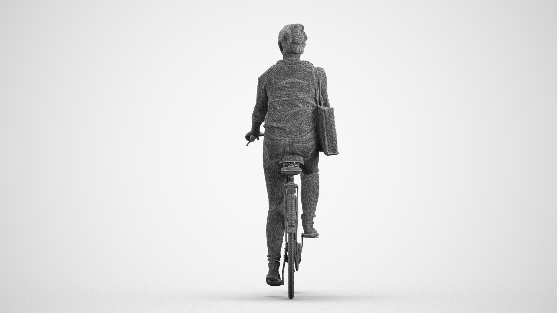 realistic 3D people woman casual cycling, render-ready for V-Ray and Corona, FBX OBJ, wireframe front view