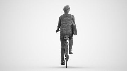 realistic 3D people woman casual cycling, render-ready for V-Ray and Corona, FBX OBJ, wireframe front view