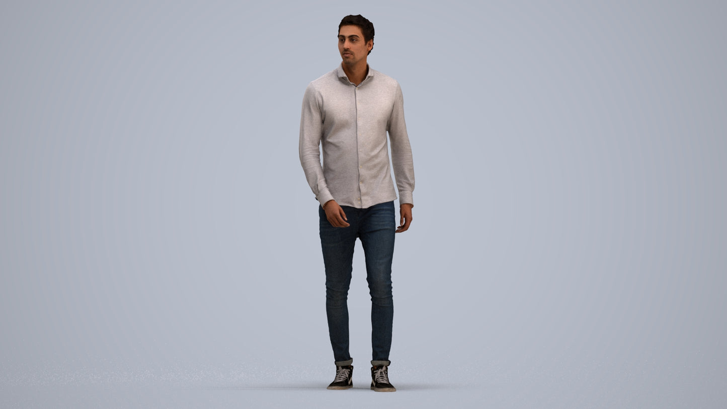 realistic 3D man casual walking, scanned archviz people for Blender and 3ds Max, standing pose render