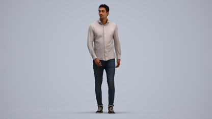 realistic 3D man casual walking, scanned archviz people for Blender and 3ds Max, standing pose render