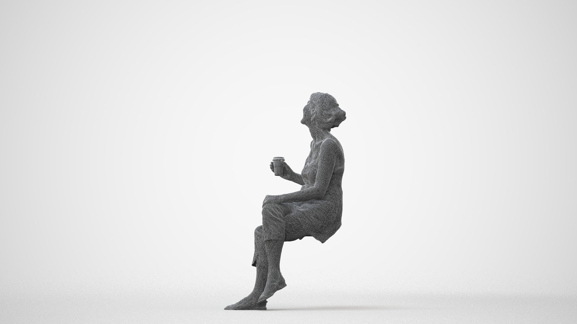realistic 3D senior woman casual sitting, scanned archviz people for Blender and 3ds Max, square thumbnail