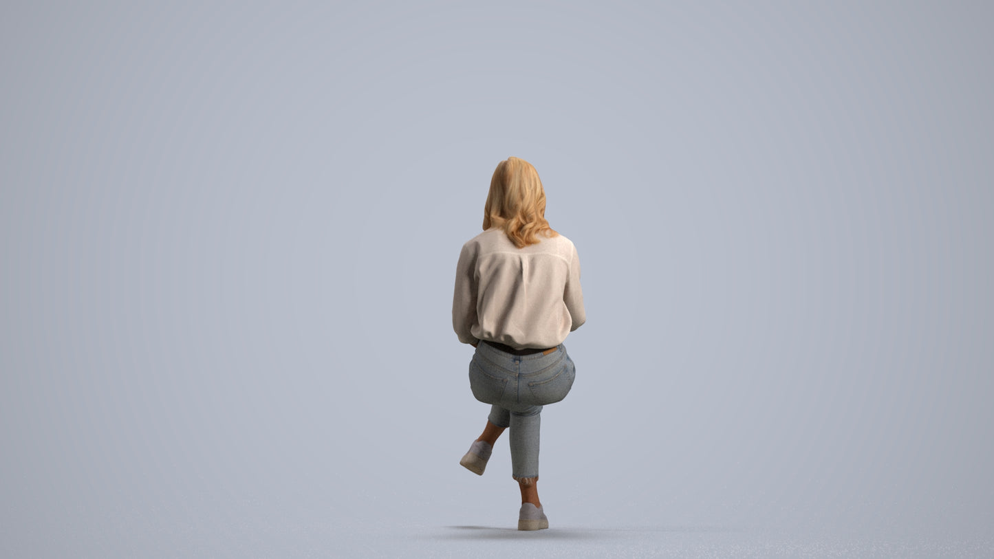 photogrammetry 3D woman casual sitting, realistic human model archviz FBX, front view render