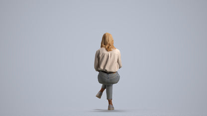 photogrammetry 3D woman casual sitting, realistic human model archviz FBX, front view render