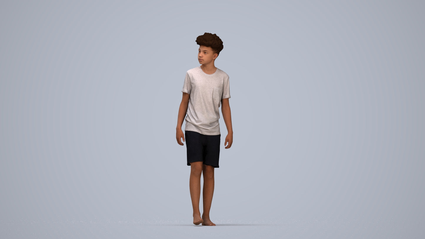 realistic 3D boy casual kids, scanned archviz people for Blender and 3ds Max, top-down view render