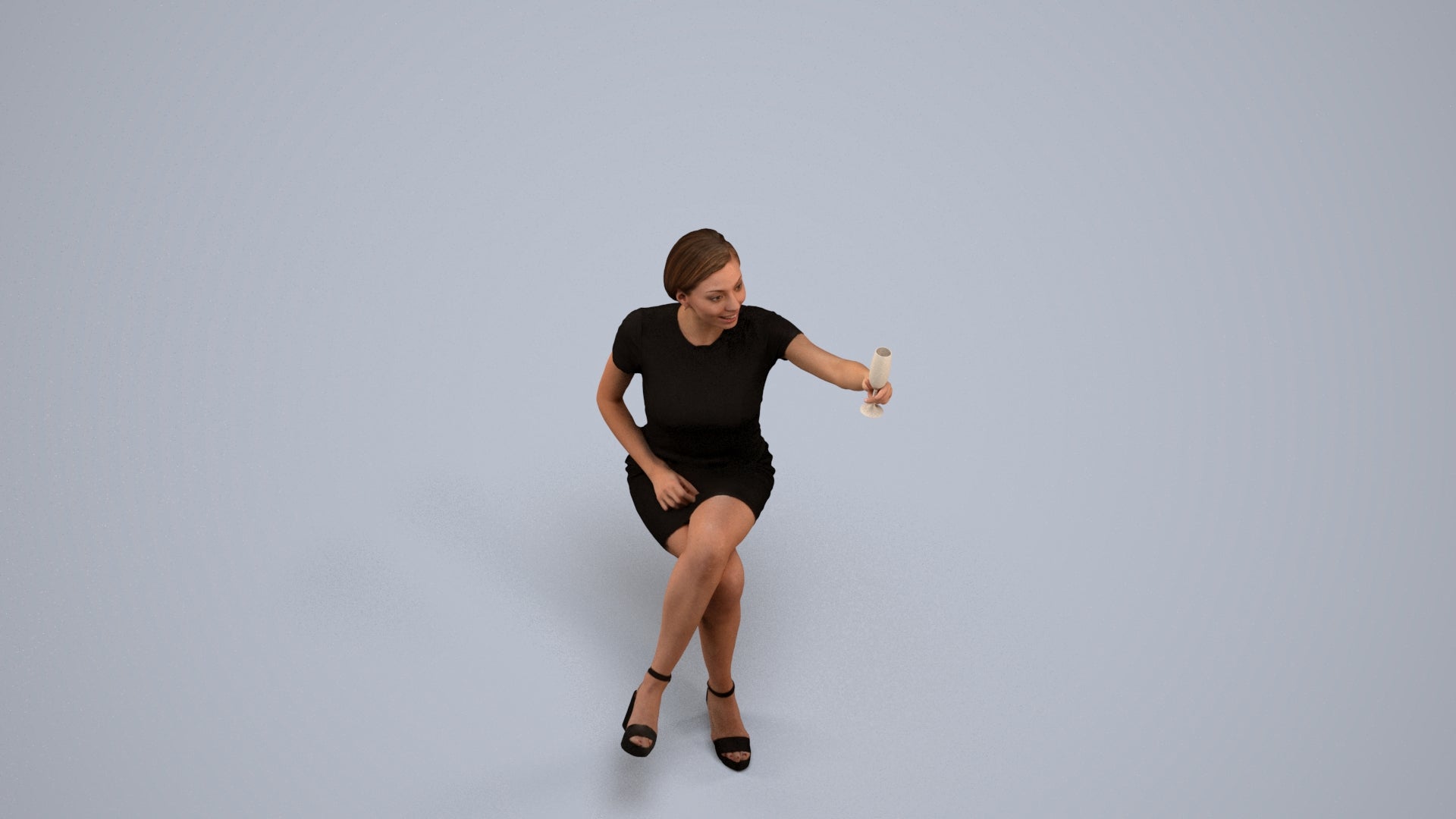 realistic 3D woman sitting, scanned archviz people for Blender and 3ds Max, back view render