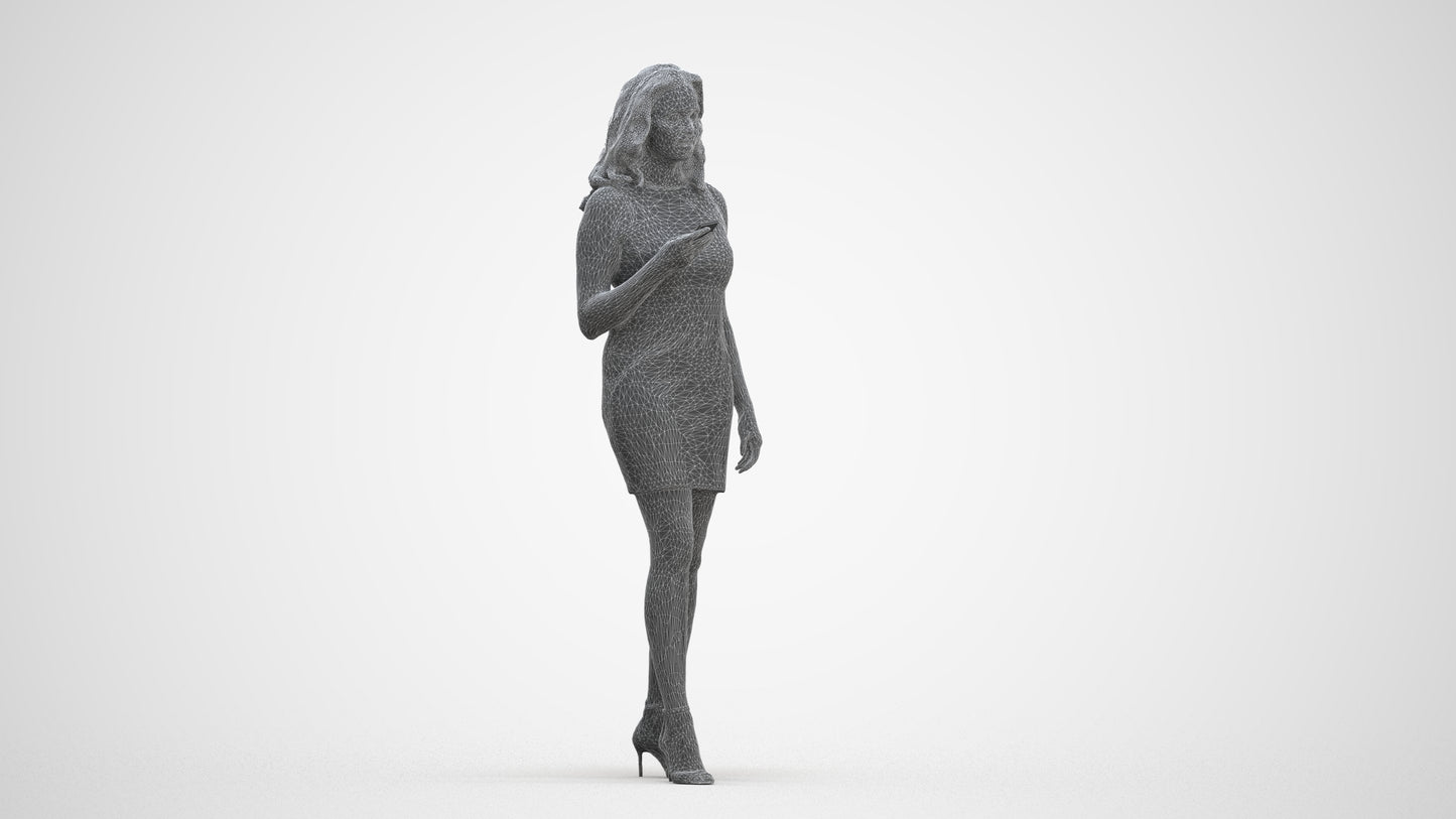 realistic 3D human woman casual walking, archviz people FBX OBJ for Blender, three-quarter front view render
