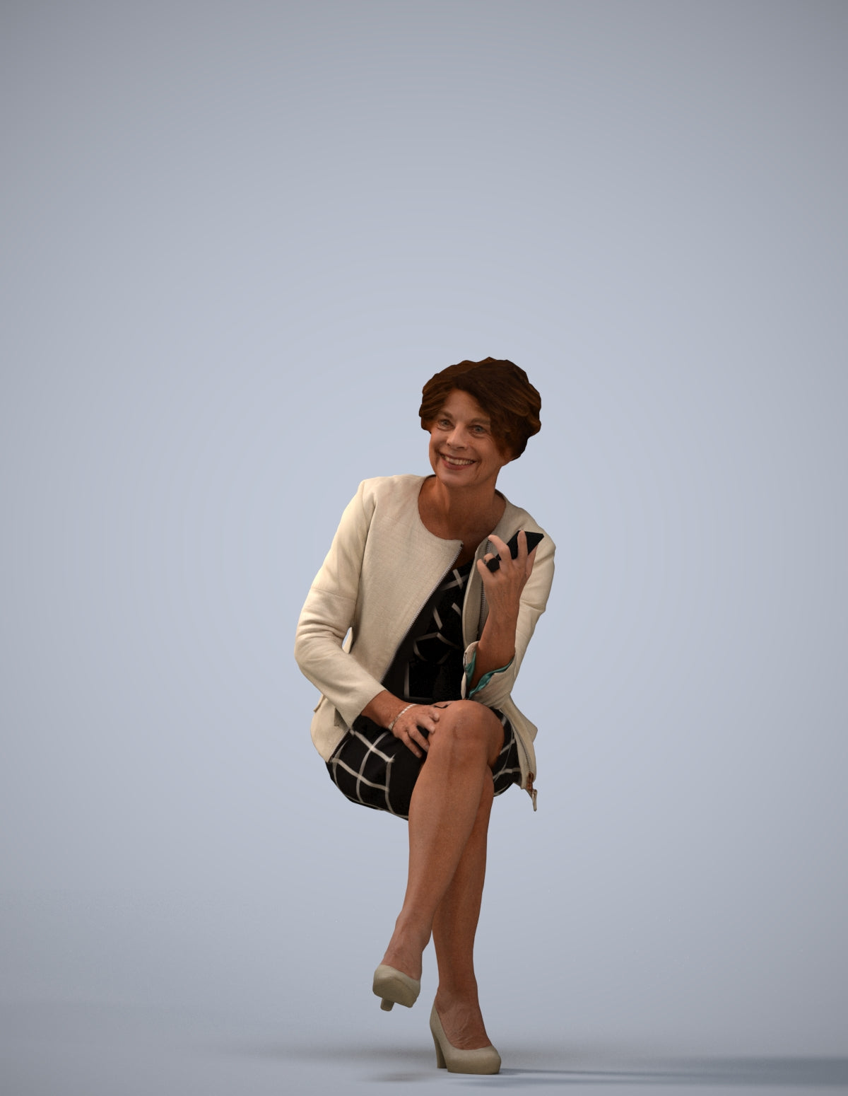 realistic 3D human woman business sitting, archviz people FBX OBJ for Blender