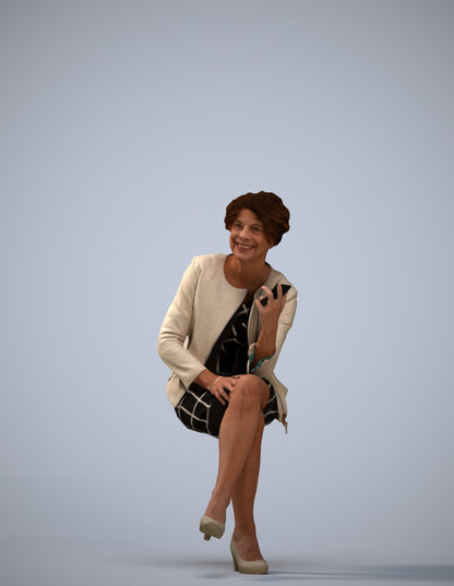 realistic 3D human woman business sitting, archviz people FBX OBJ for Blender