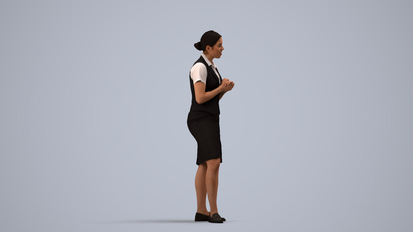 realistic 3D people woman hospitality, render-ready for V-Ray and Corona, FBX OBJ, side view render