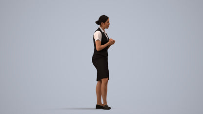 realistic 3D people woman hospitality, render-ready for V-Ray and Corona, FBX OBJ, side view render