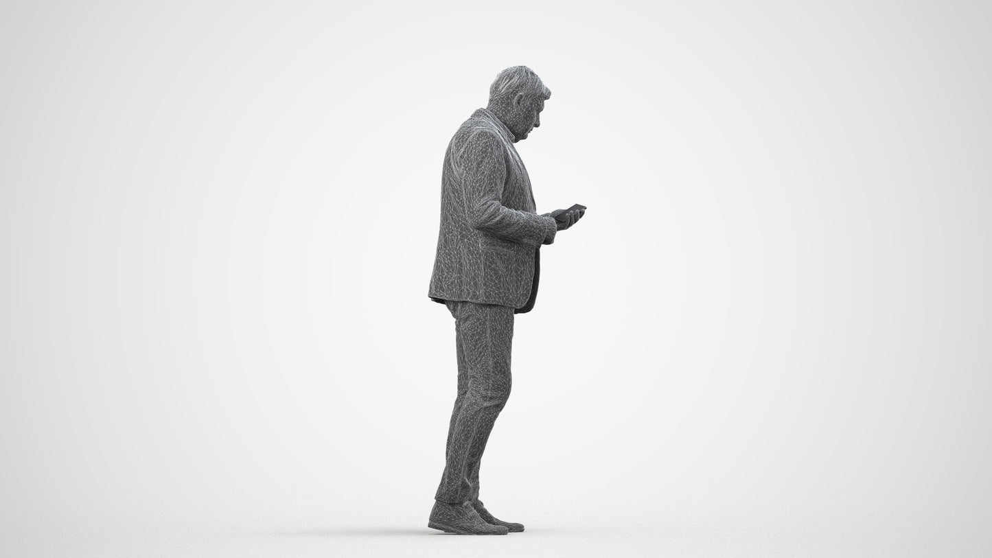 scanned 3D man business standing, photogrammetry people for Enscape and V-Ray, wireframe side view