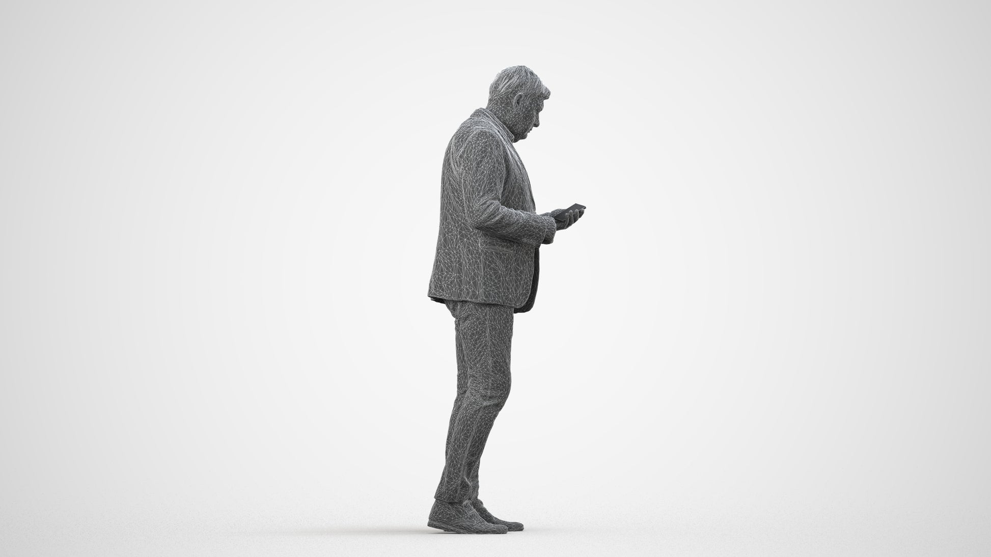 scanned 3D man business standing, photogrammetry people for Enscape and V-Ray, wireframe side view