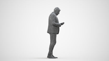 scanned 3D man business standing, photogrammetry people for Enscape and V-Ray, wireframe side view