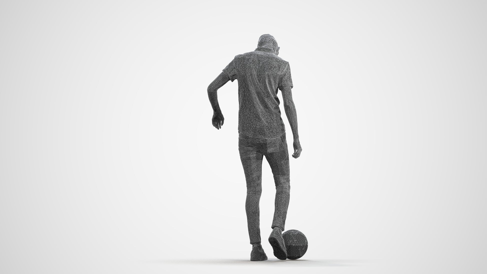 3D human model man sport standing, photogrammetry scanned person for archviz, wireframe front view