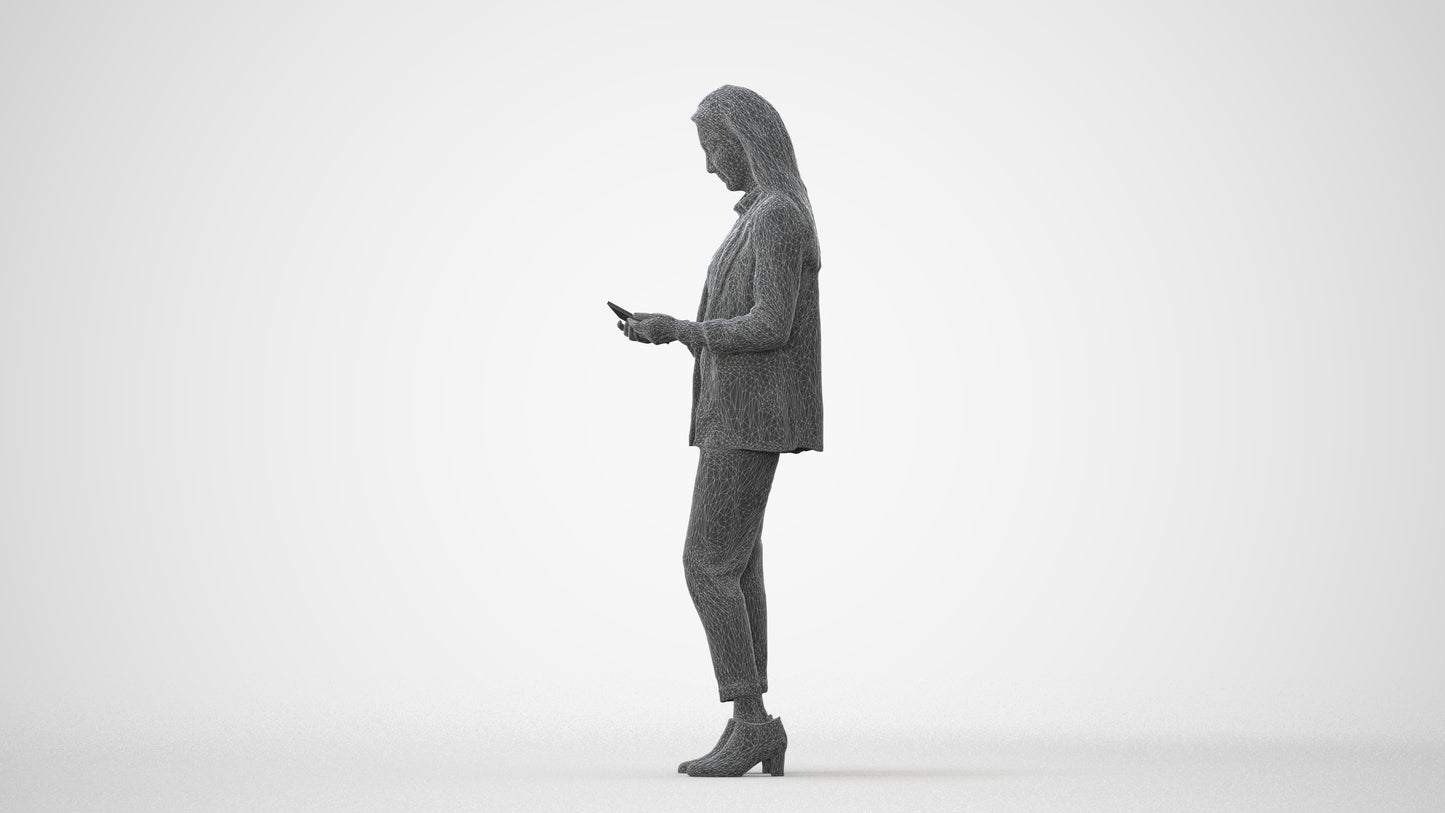 3D human model woman business, photogrammetry scanned person for archviz, square thumbnail