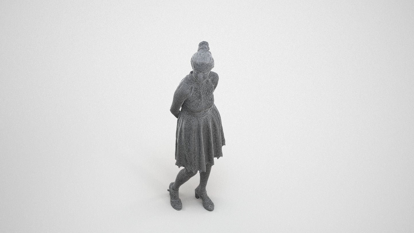 realistic 3D people woman formal standing, render-ready for V-Ray and Corona, FBX OBJ, wireframe three-quarter view