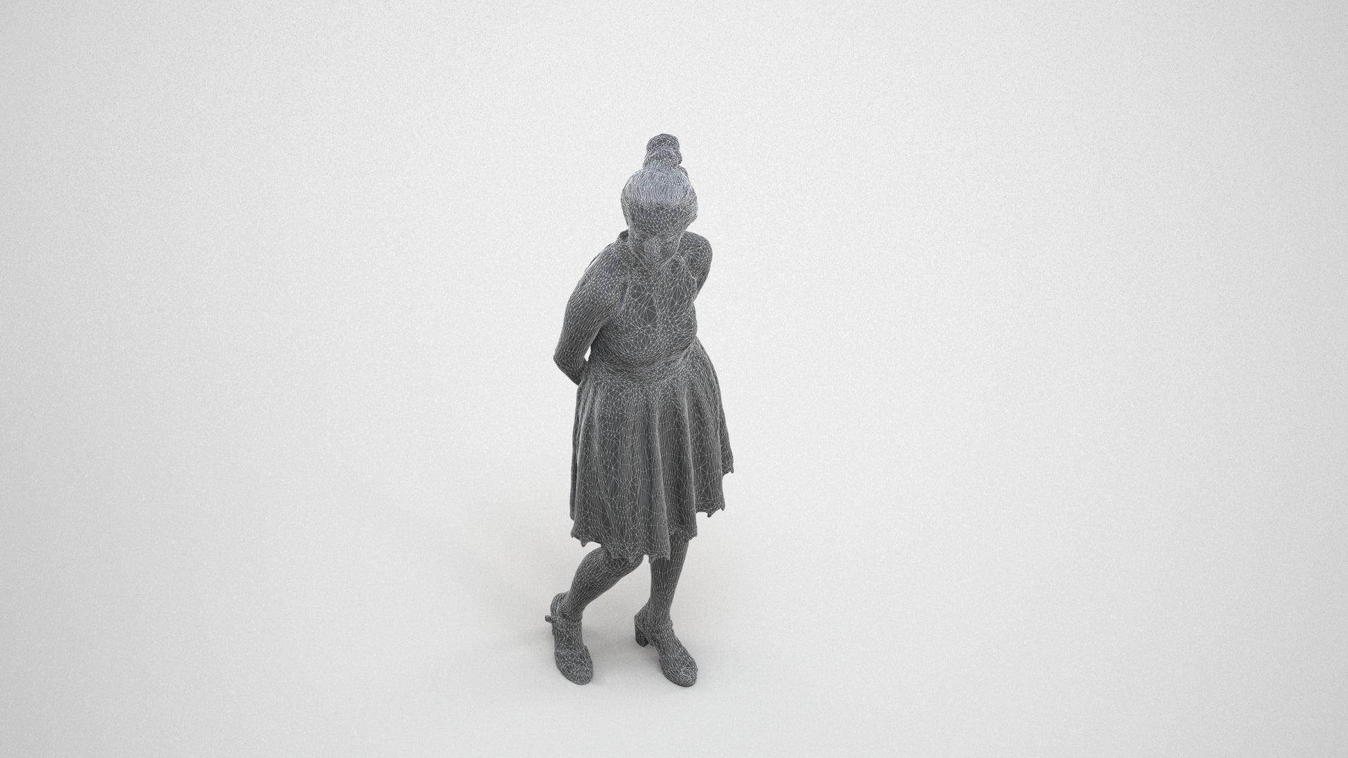 realistic 3D people woman formal standing, render-ready for V-Ray and Corona, FBX OBJ, wireframe three-quarter view