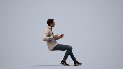 realistic 3D human man casual sitting, archviz people FBX OBJ for Blender, side view render