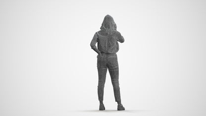 photogrammetry 3D woman casual standing, realistic human model archviz FBX, wireframe front view