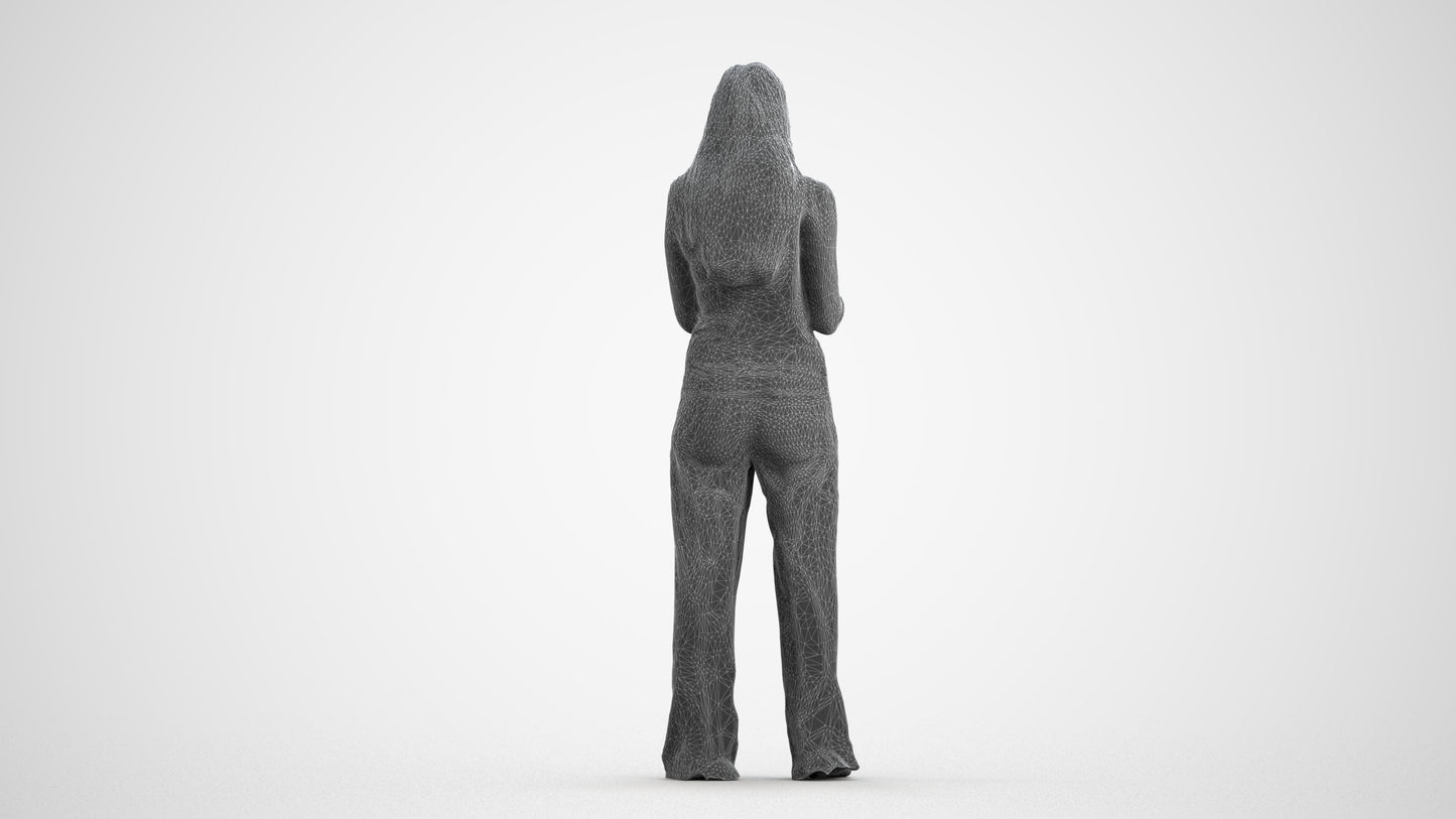 photogrammetry 3D woman casual standing, realistic human model archviz FBX, wireframe front view
