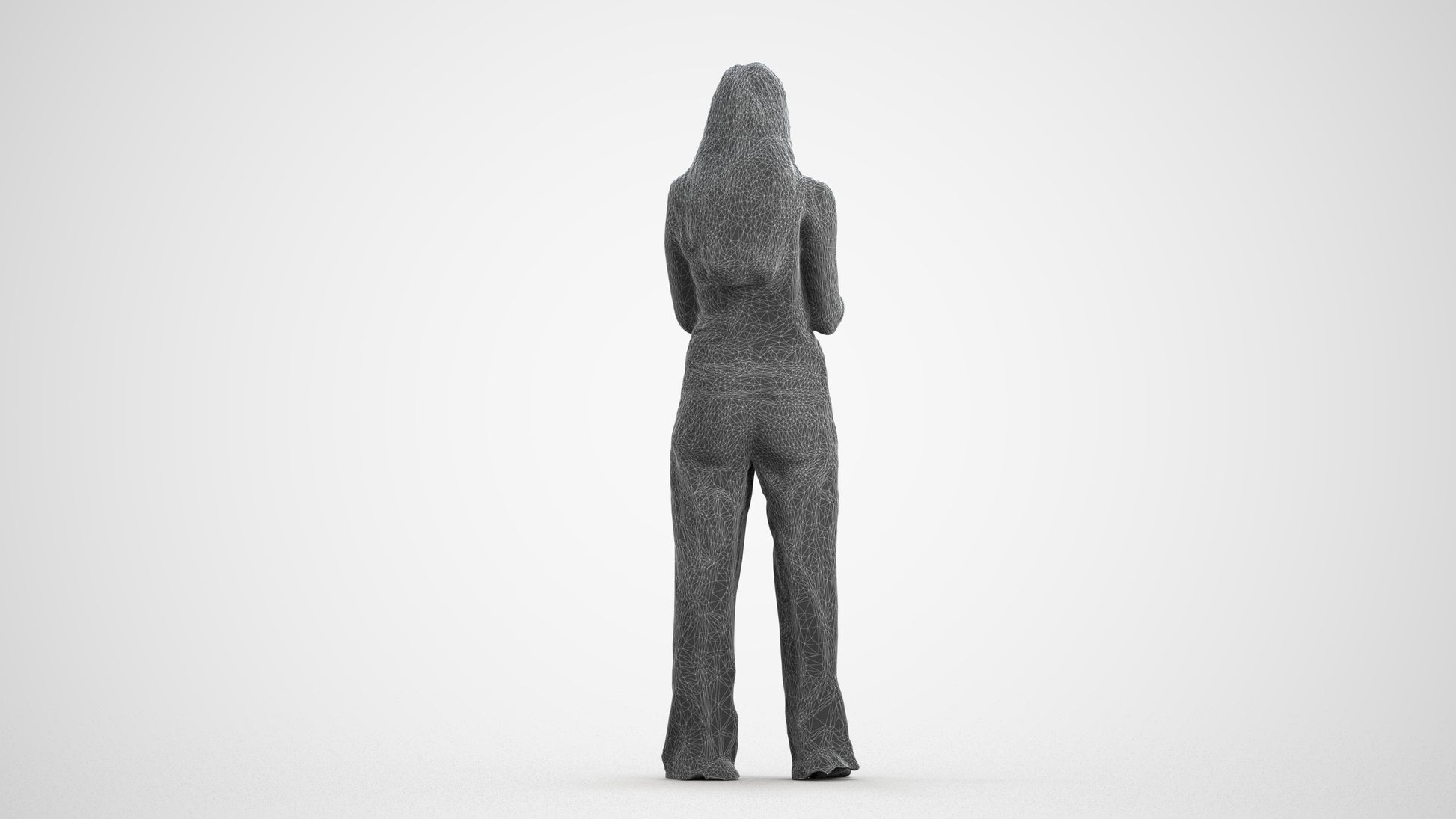 photogrammetry 3D woman casual standing, realistic human model archviz FBX, wireframe front view
