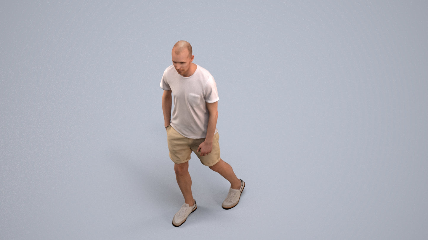 3D people model man casual walking, scanned human for 3ds Max rendering, back view render