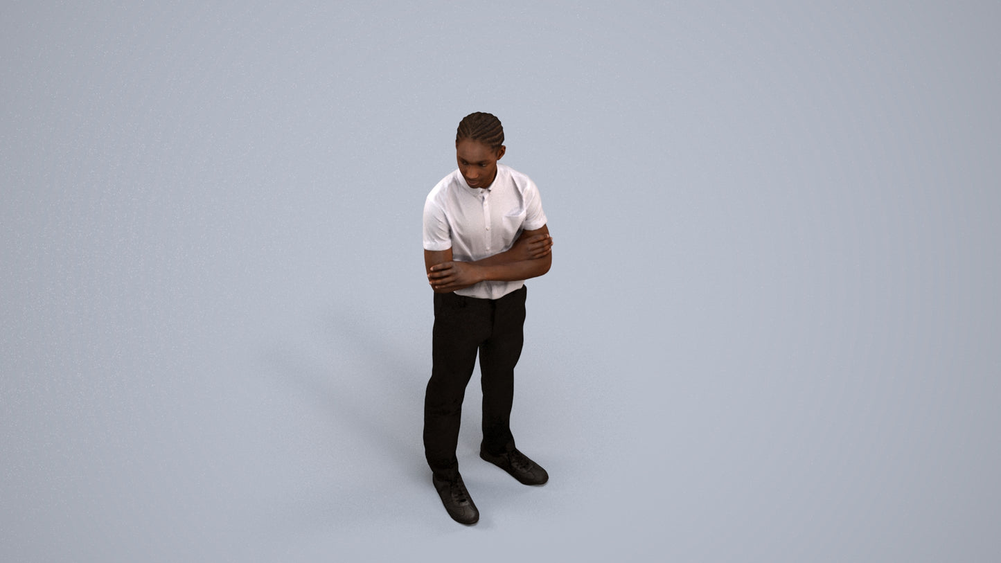 realistic 3D boy hospitality, scanned archviz people for Blender and 3ds Max, back view render