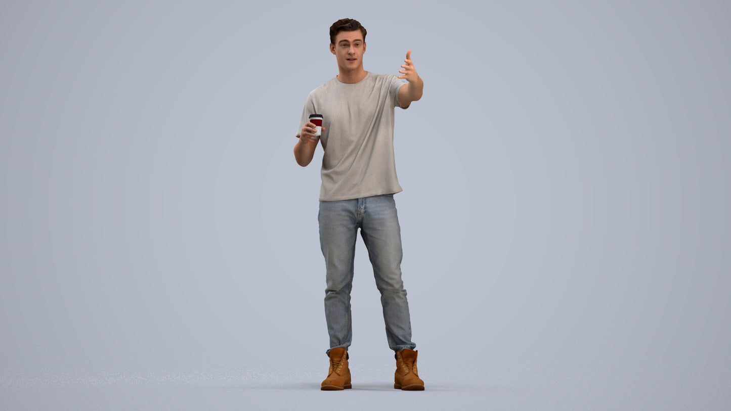 realistic 3D man casual standing, scanned archviz people for Blender and 3ds Max, standing pose render