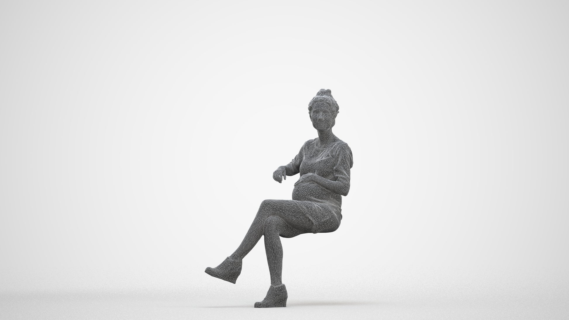 3D scanned woman sitting casual, photorealistic archviz people for Enscape and SketchUp, three-quarter front view render