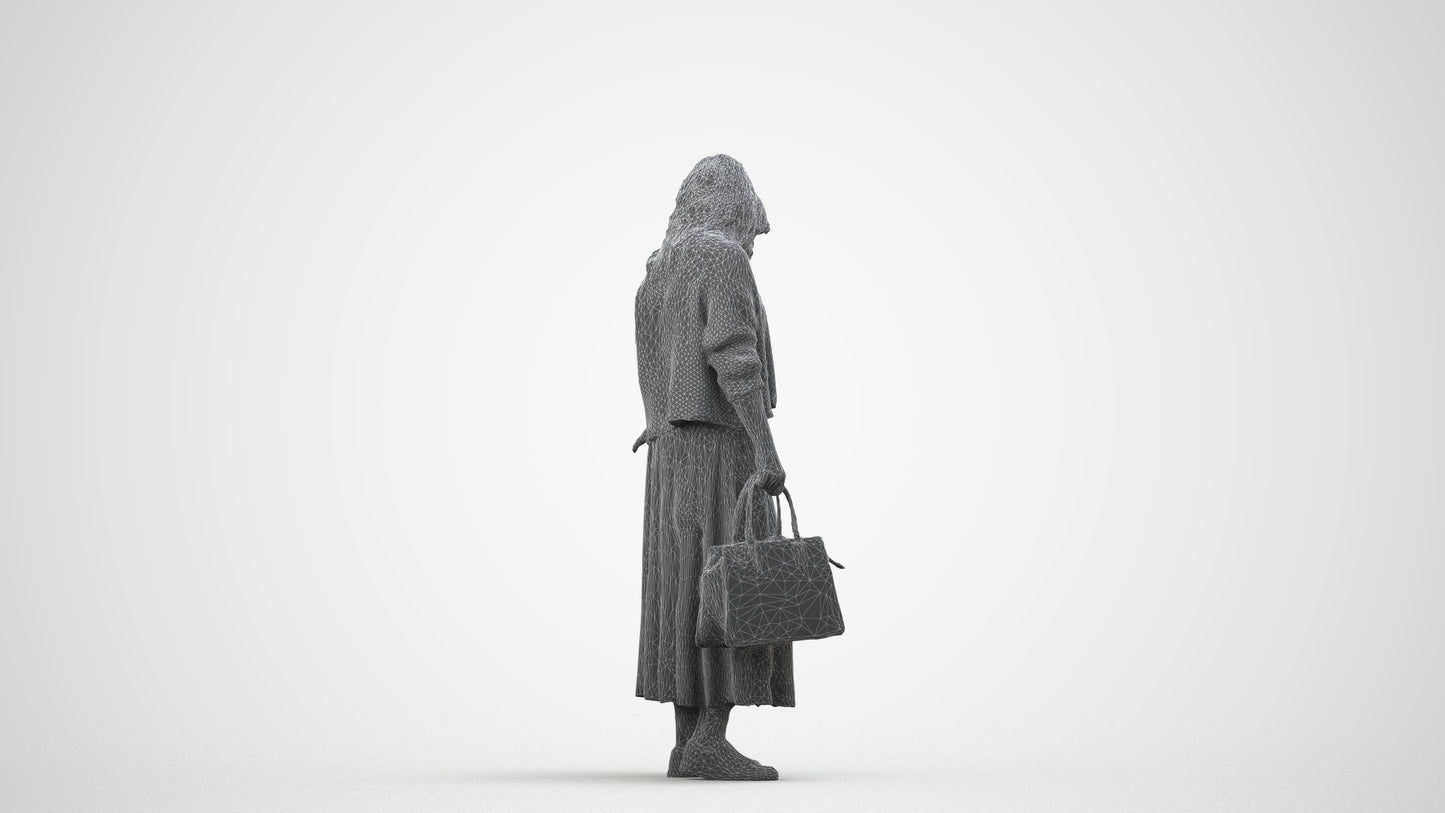 scanned 3D woman casual shopping, photogrammetry people for Enscape and V-Ray, wireframe side view