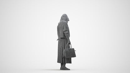 scanned 3D woman casual shopping, photogrammetry people for Enscape and V-Ray, wireframe side view