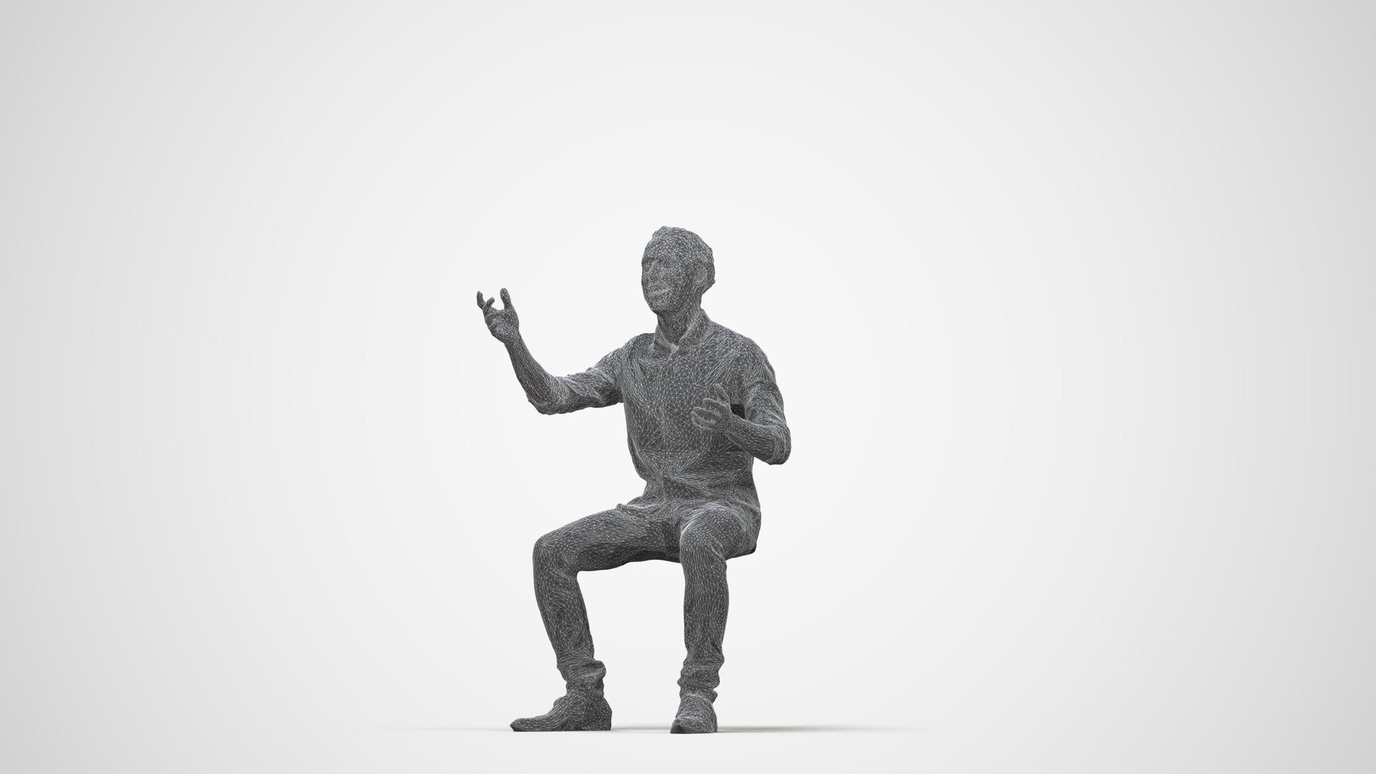 realistic 3D man casual sitting, scanned archviz people for Blender and 3ds Max, wireframe back view
