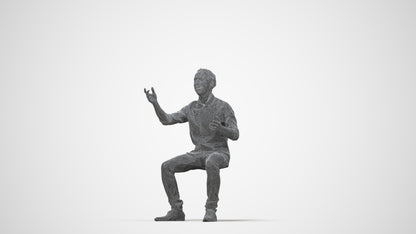 realistic 3D man casual sitting, scanned archviz people for Blender and 3ds Max, wireframe back view