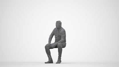 realistic 3D man casual sitting, scanned archviz people for Blender and 3ds Max, wireframe back view