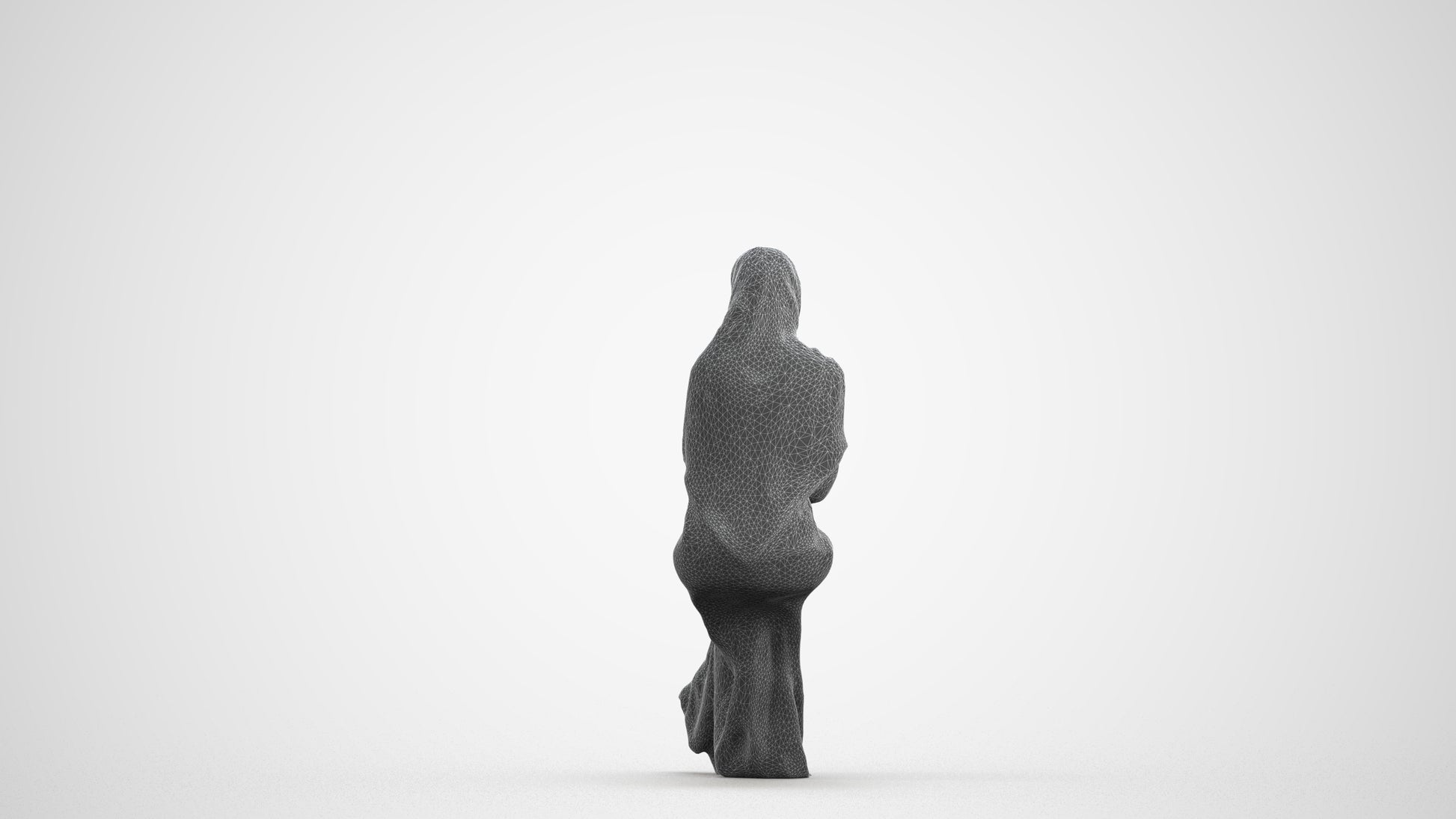 realistic 3D woman sitting, scanned archviz people for Blender and 3ds Max, wireframe front view