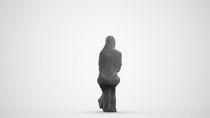 realistic 3D woman sitting, scanned archviz people for Blender and 3ds Max, wireframe front view