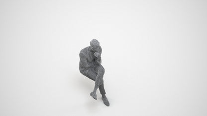 scanned 3D man casual sitting, photogrammetry people for Enscape and V-Ray, wireframe three-quarter view