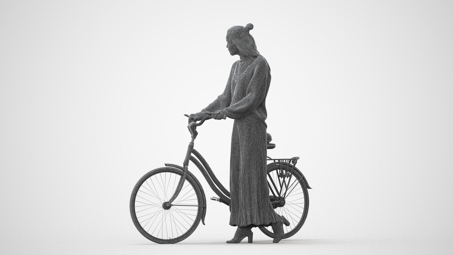realistic 3D human woman casual cycling, archviz people FBX OBJ for Blender, square thumbnail