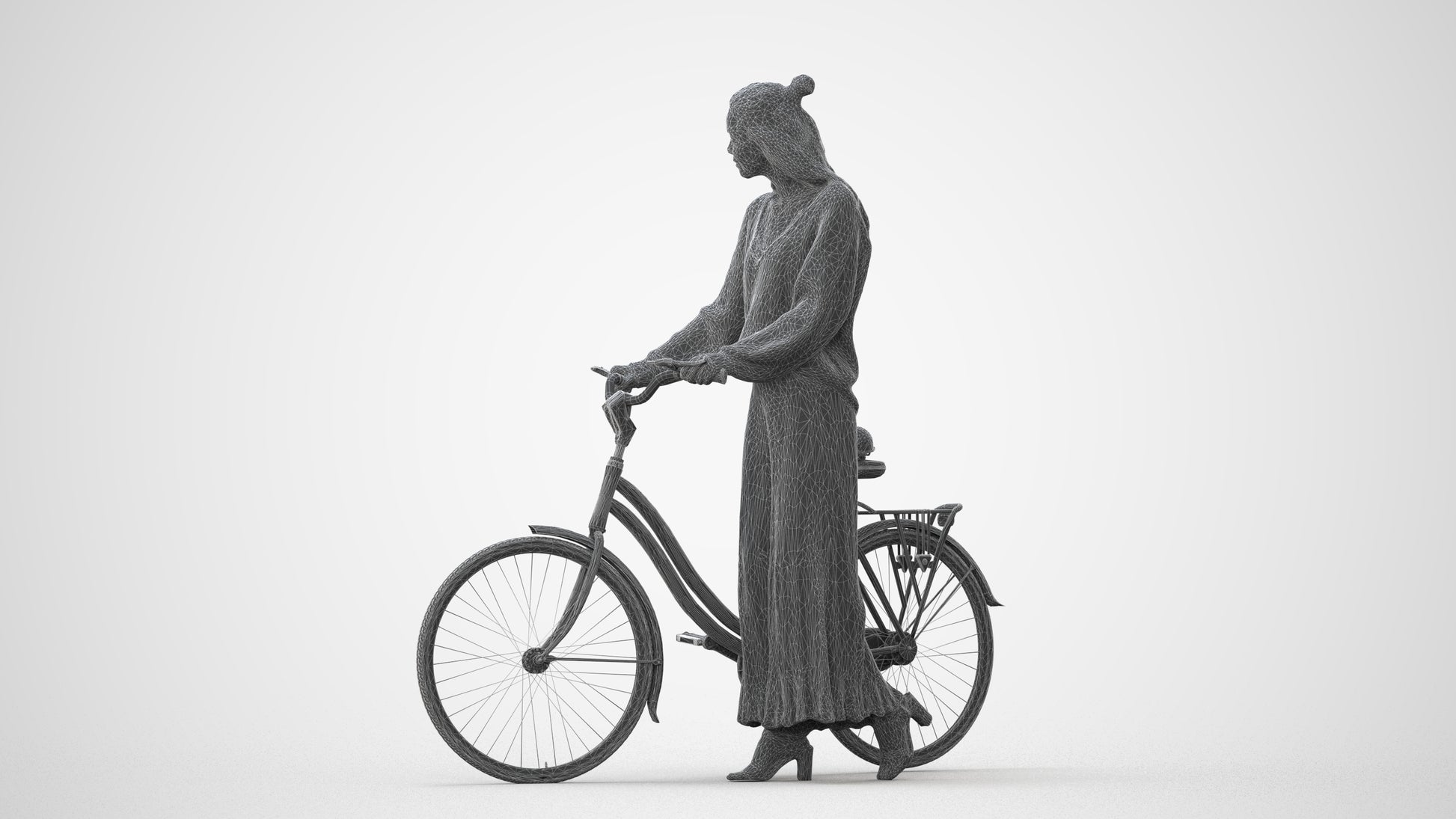 realistic 3D human woman casual cycling, archviz people FBX OBJ for Blender, square thumbnail