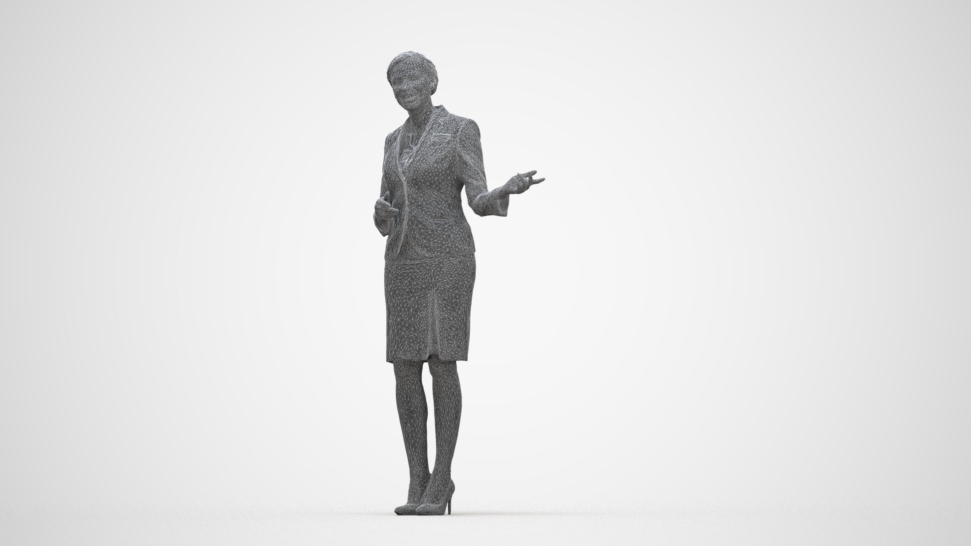 photogrammetry 3D woman hospitality, realistic human model archviz FBX, wireframe back view