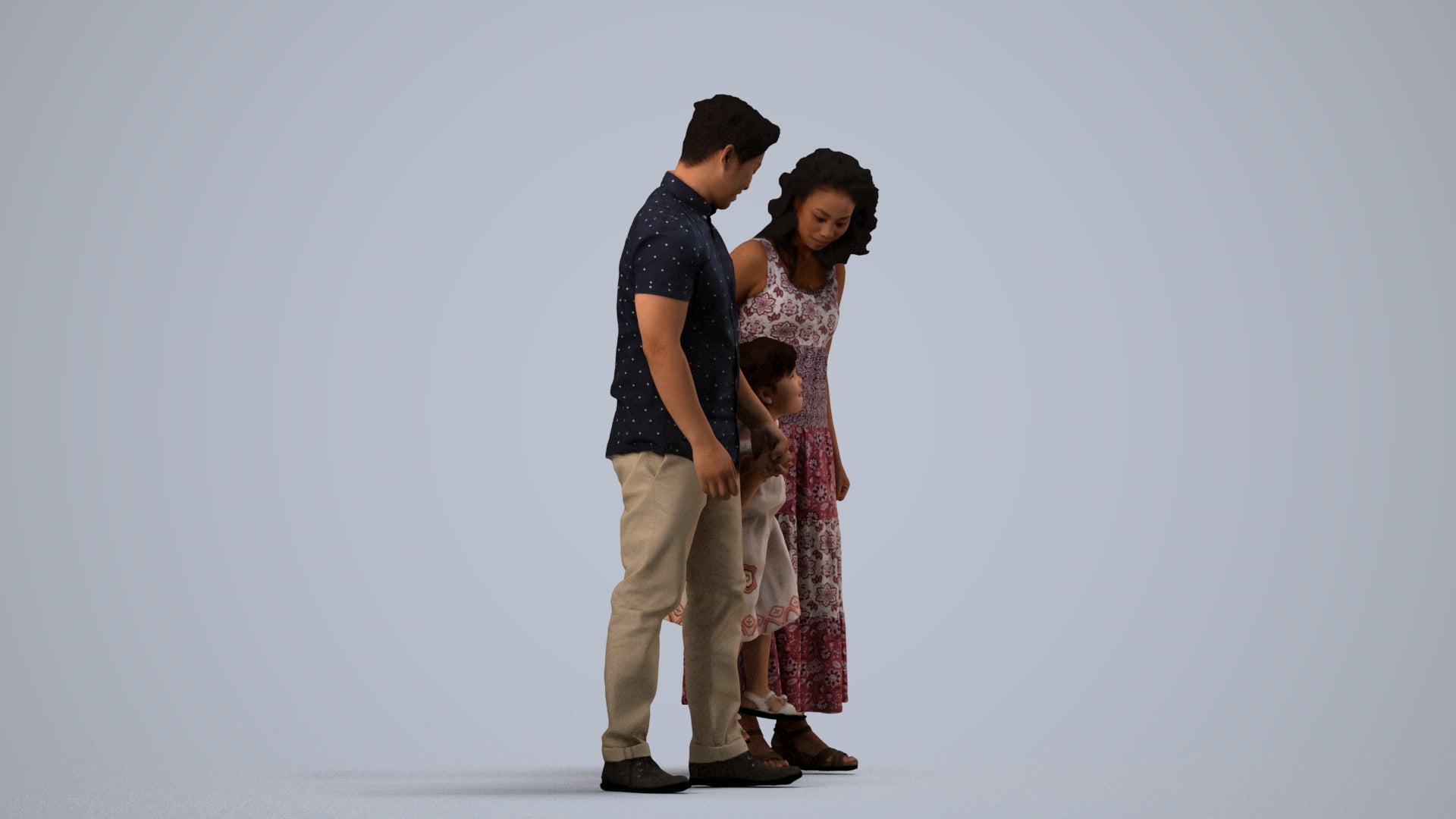 photogrammetry 3D woman casual kids, realistic human model archviz FBX, side view render