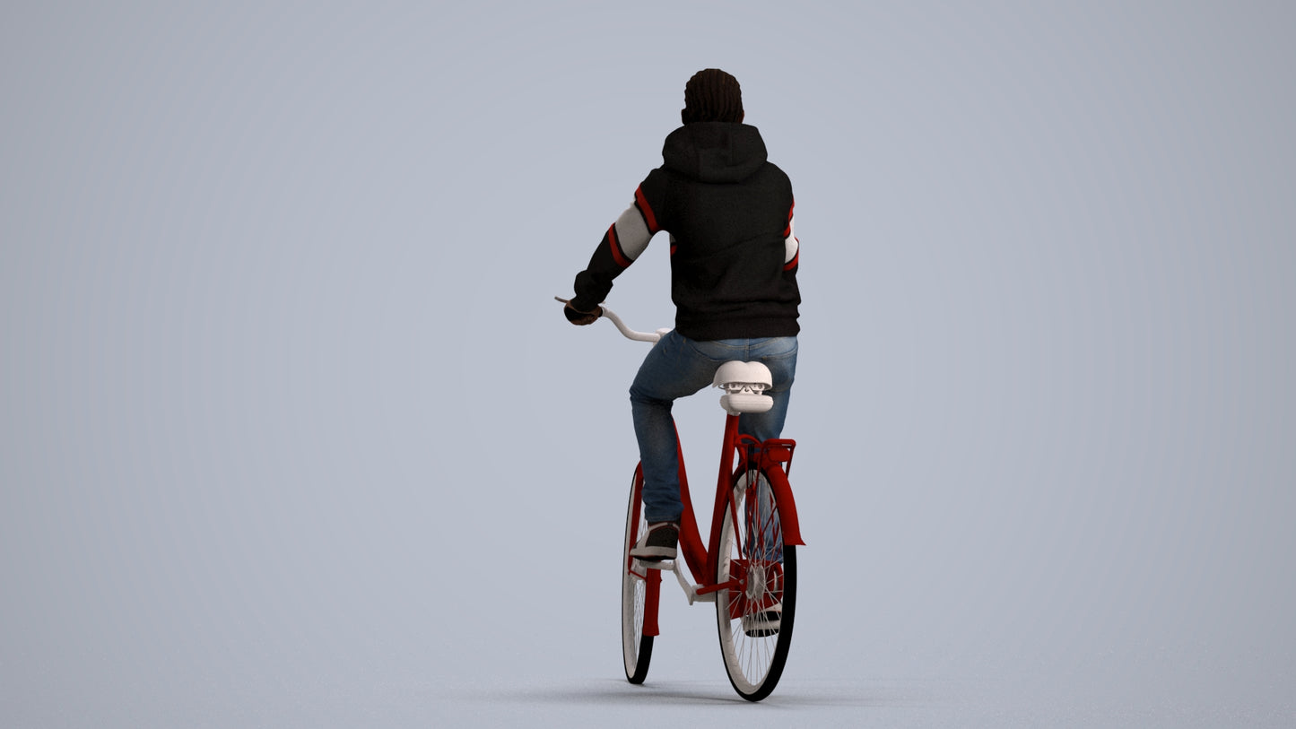 realistic 3D boy casual cycling, scanned archviz people for Blender and 3ds Max, front view render