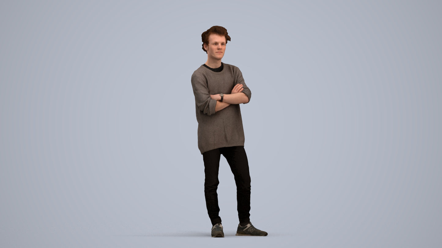 photogrammetry 3D man casual standing, realistic human model archviz FBX, standing pose render
